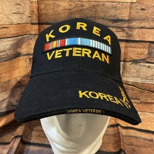 Korea Veteran Hat Black Hook & Loop Adjustable Cap Military Embroidered